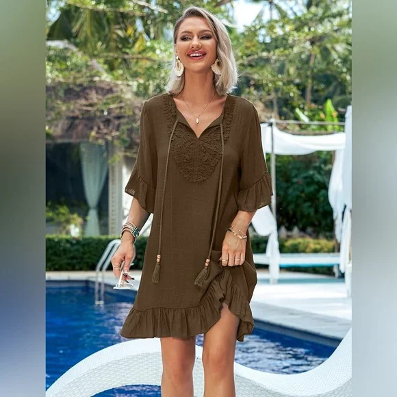 Aimage Boho Lace Tassel Tunic Dress – Brown – Size Small – NWT - Picture 3 of 3